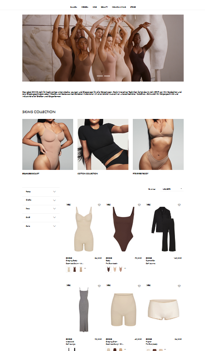 Skims product landing page
